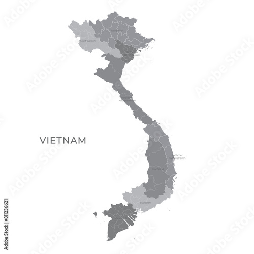 National Country Map with Regions, States and Flag in Body