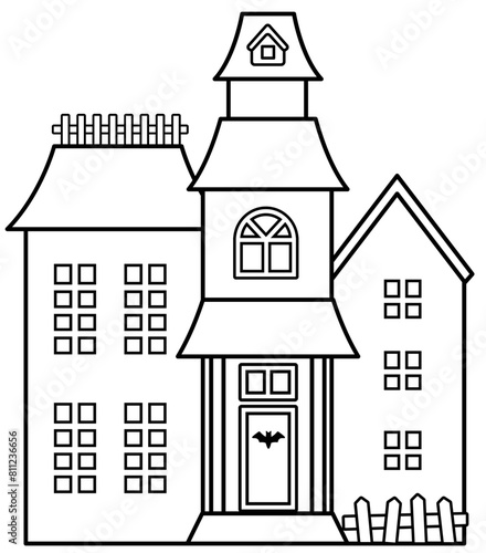 Halloween haunted house outline vector