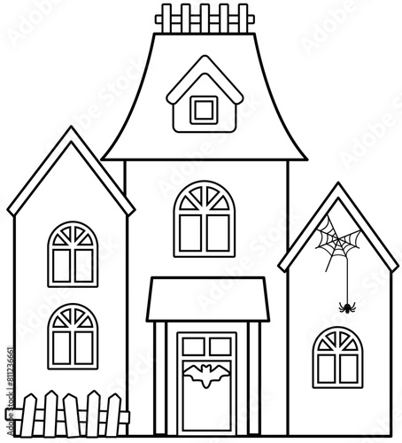 Halloween haunted house outline vector