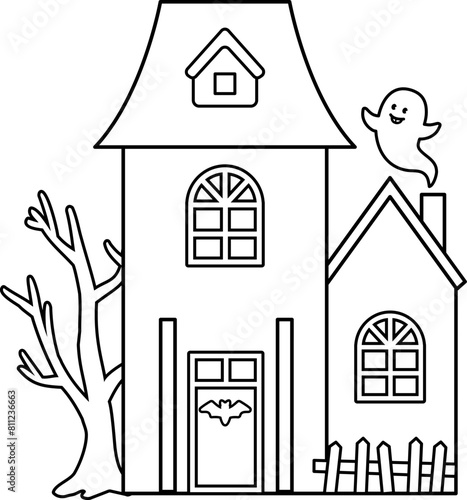 Halloween haunted house outline vector