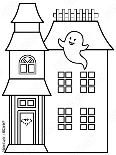 Halloween haunted house outline vector