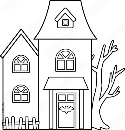 Halloween haunted house outline vector