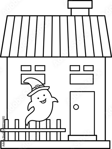 Halloween haunted house outline vector