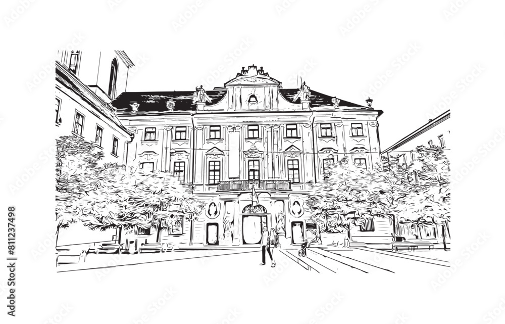 city of Brno Czech Republic. Hand drawn sketch illustration in vector.