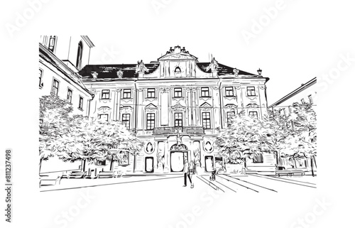 city of Brno Czech Republic. Hand drawn sketch illustration in vector. © The Aret AI