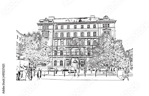 city of Brno Czech Republic. Hand drawn sketch illustration in vector.