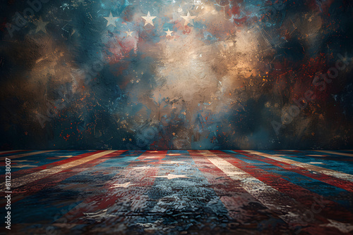 American Flag colors and fireworks mockup background with copy space . 4 July independence day concept celebration photo