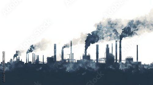 Factory emitting toxic fumes into the atmosphere isolated on white background  vintage  png 