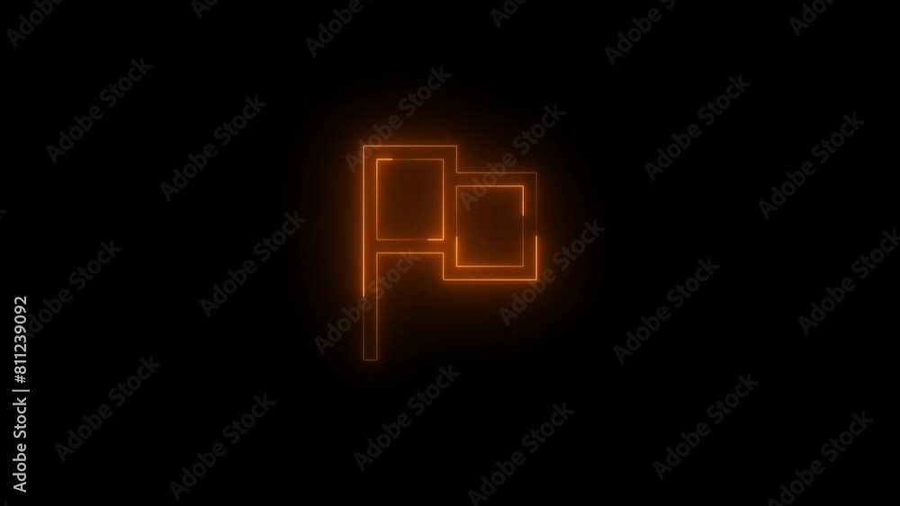 Neon glowing brown color flag pole icon on black background animation Neon glowing brown color flag pole icon on black background animation