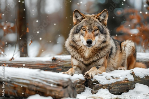 Portrait of a wolf in the winter forest, Wolf in nature