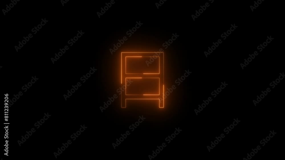 Neon glowing brown color lang JPN box square icon on black background animation Neon glowing brown color lang JPN box square icon on black background animation