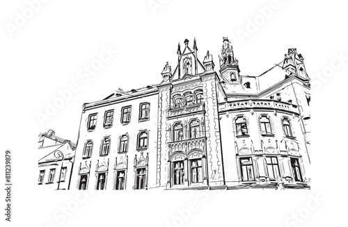 city of Brno Czech Republic. Hand drawn sketch illustration in vector.