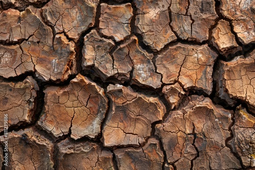 Fractured Bark Close-up: Abstract Tree Texture Woodbackground for Design and Detail with Dry Brown