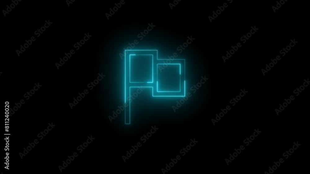 Neon glowing cyan color flag pole icon on black background animation Neon glowing cyan color flag pole icon on black background animation