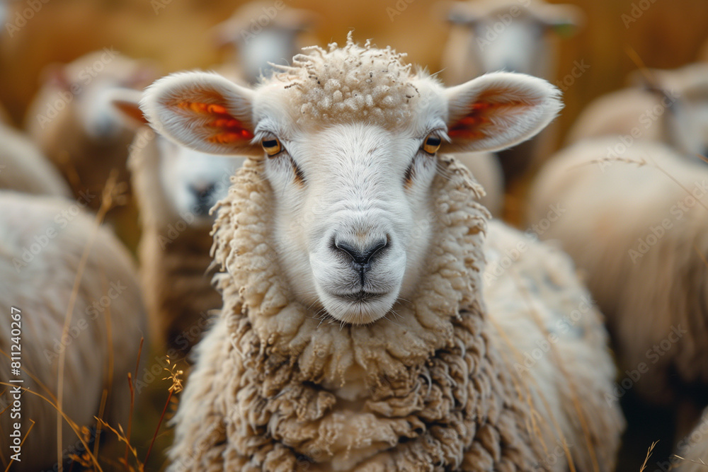 A group of sheep standing closely together in a field A group of sheep standing closely together in a field