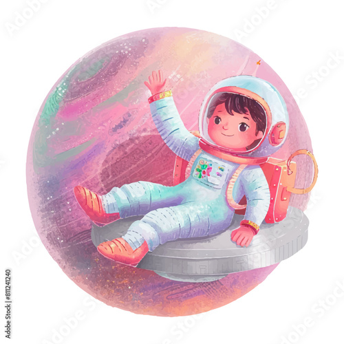 Astronaut sitting on planet and waving hand (15)