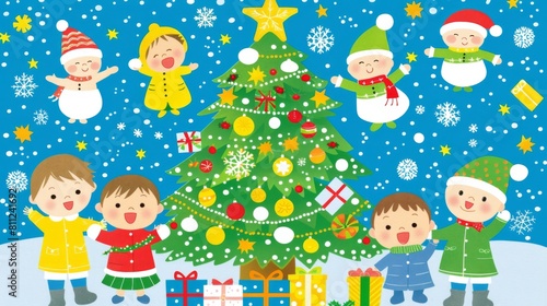 children around the christmas tree