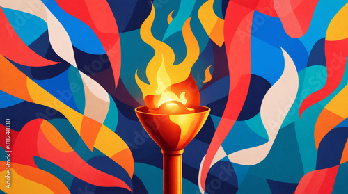Burning torch with flames of sport competition, achievements. Symbol of championship, games, race, glory, triumph