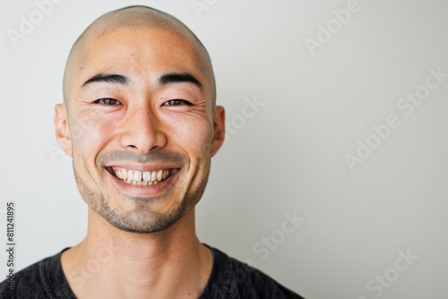 薄毛に悩むスキンヘッドの男性（AGA・男性型脱毛症・若ハゲ・M字ハゲ・はげ・育毛剤） photo