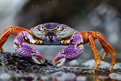Sally Lightfoot crab in the rain, Galapagos Islands, Ecuador
