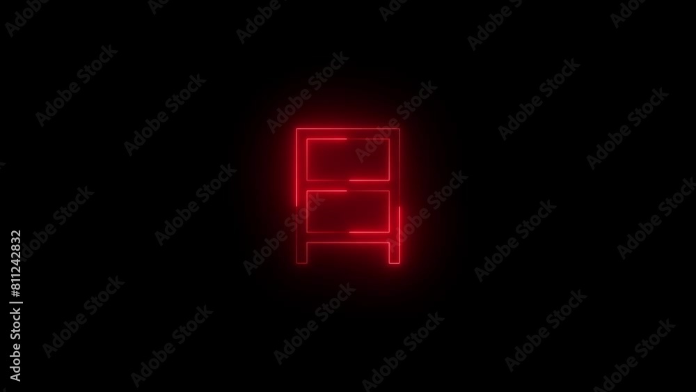 Neon glowing red color lang JPN box square icon on black background animation Neon glowing red color lang JPN box square icon on black background animation
