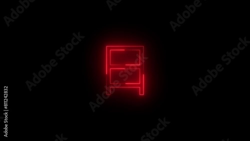 Neon glowing red color lang JPN box square icon on black background animation photo
