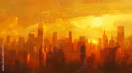 Sunrise over a city skyline with skyscrapers bathed in golden light  signaling the start of a new day filled with possibilities.