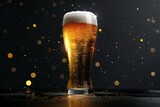Glass of beer with splashes on a black background,  Copy space
