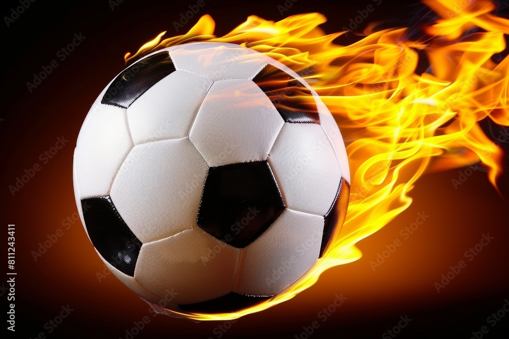 Naklejka premium Soccer ball engulfed in flames symbolizing fierce competition and intense heat of the game