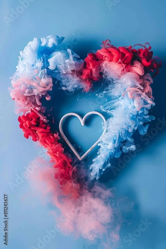 Captivating explosion  heart shaped burst of vibrant colorful smoke clouds in a mesmerizing display