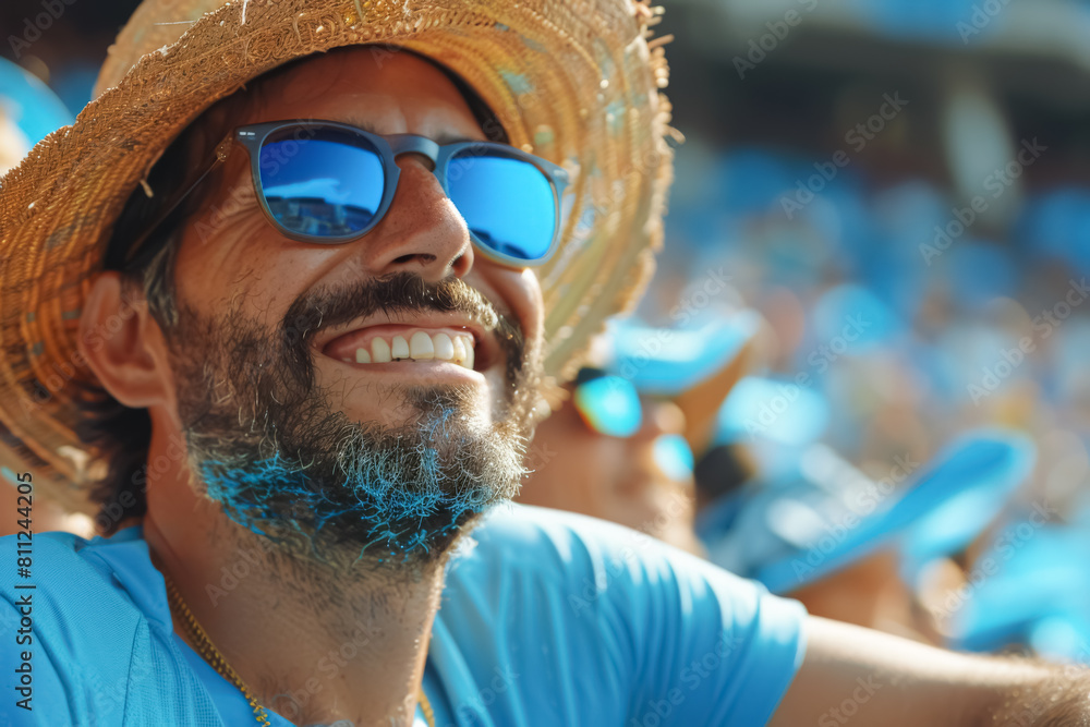 Uruguayan football soccer fans in a stadium supporting the national team, La Celeste
Uruguayan football soccer fans in a stadium supporting the national team, La Celeste