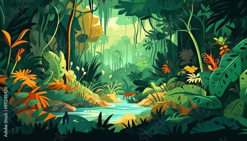 Animal habitat graphic flat design top view jungle theme animation Analogous Color Scheme