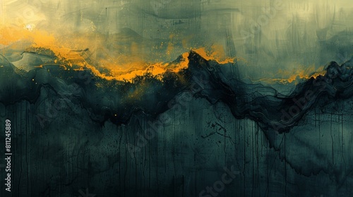 The abstract artistic background contains Chinese wind wallpaper, ink wash, new Chinese style, landscape paintings, golden brushstrokes. paintings. wallpapers, posters, cards, murals, prints... photo