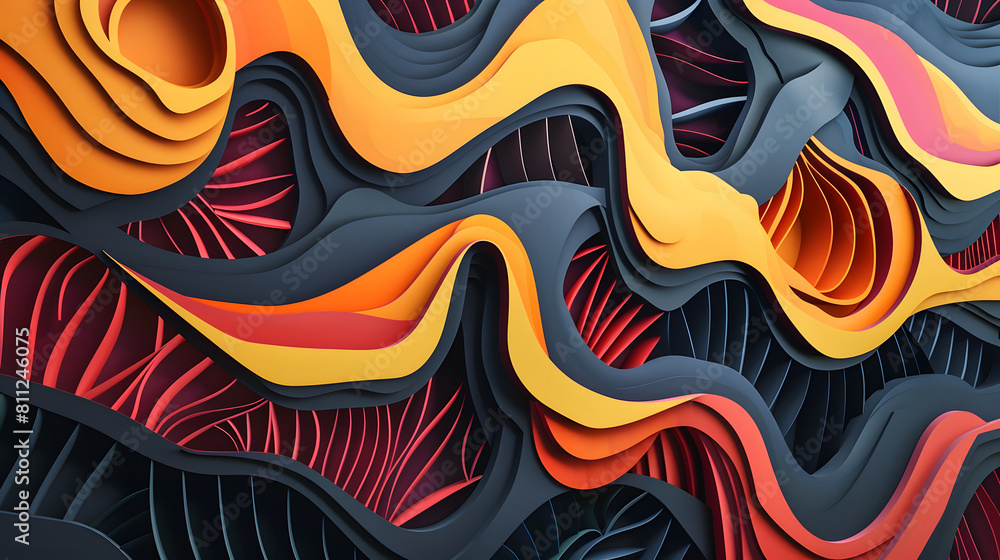 Obraz premium 3D paper cut background inspired by the rhythms and patterns of music, with flowing lines and dynamic shapes that evoke the sensation of sound waves pulsating through space