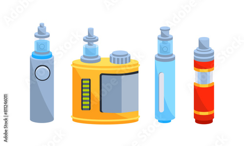 Electronic cigarettes. Types of e-cigarettes and Digital vape pen. Smoking, vaping and nicotine.