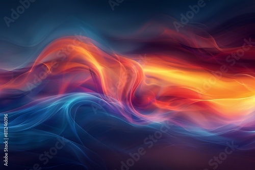 Abstract blue and orange color background with smooth lines and waves