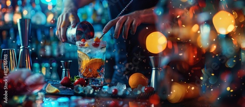barman mixing colorful cocktails 