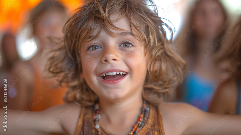 Happy young child enjoying playtime with others, smiling, AI-generated. Happy young child enjoying playtime with others, smiling, AI-generated.