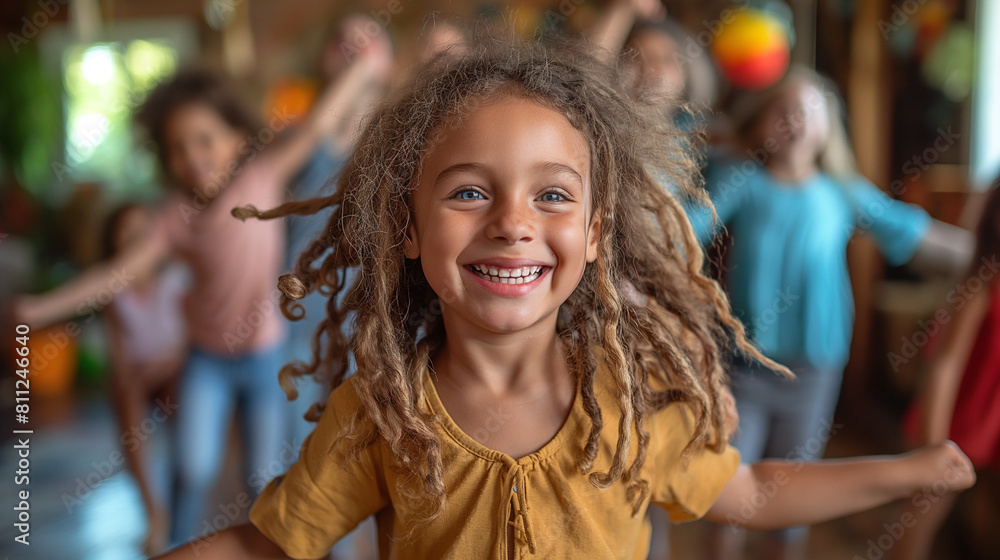 Child with dreadlocks enjoying a dance moment, AI-generated. Child with dreadlocks enjoying a dance moment, AI-generated.