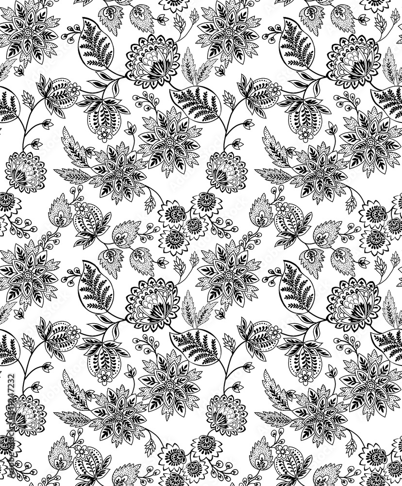 Outline floral seamless pattern on background illustration.