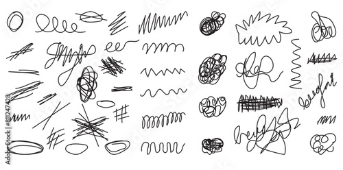 Scribbles and sketches, marker line set. Hand drawn abstract doodle pencil scratch mark for your design