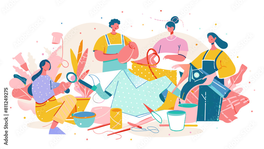 Obraz premium Colorful Illustration of People Engaged in Creative Craftsmanship and Artistry