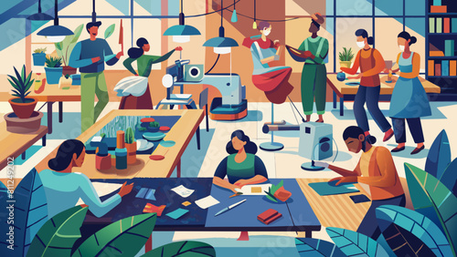 Vibrant Co-Working Space with Creative Professionals Engaged in Various Activities