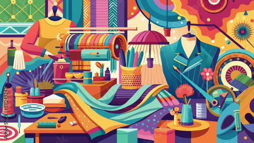Vibrant Tailor Shop Interior With Colorful Fabrics and Sewing Essentials
