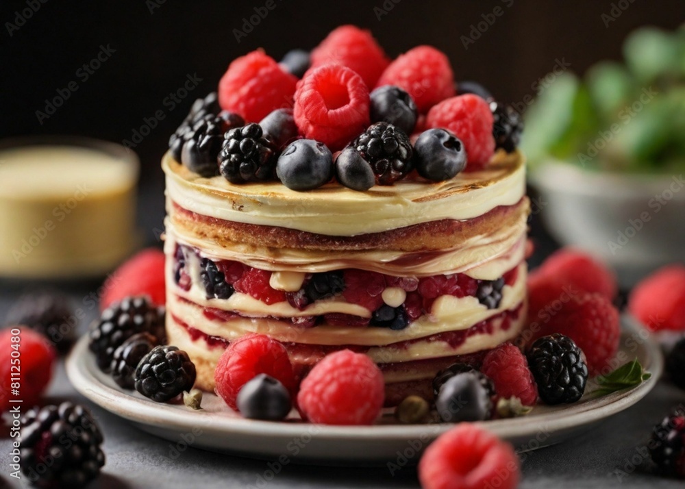 pancakes with berries, layer cake with berries pancakes with berries, layer cake with berries