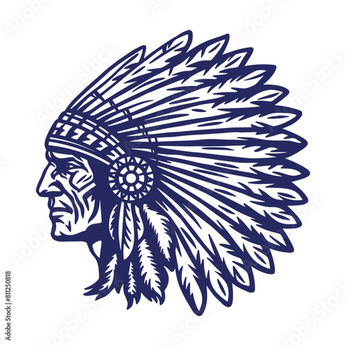 American face of an indigenous leader. vector illustration