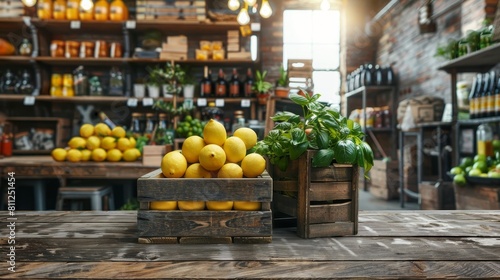 Vibrant lemons in crates on vintage table with soft morning light     a refreshing summer scene