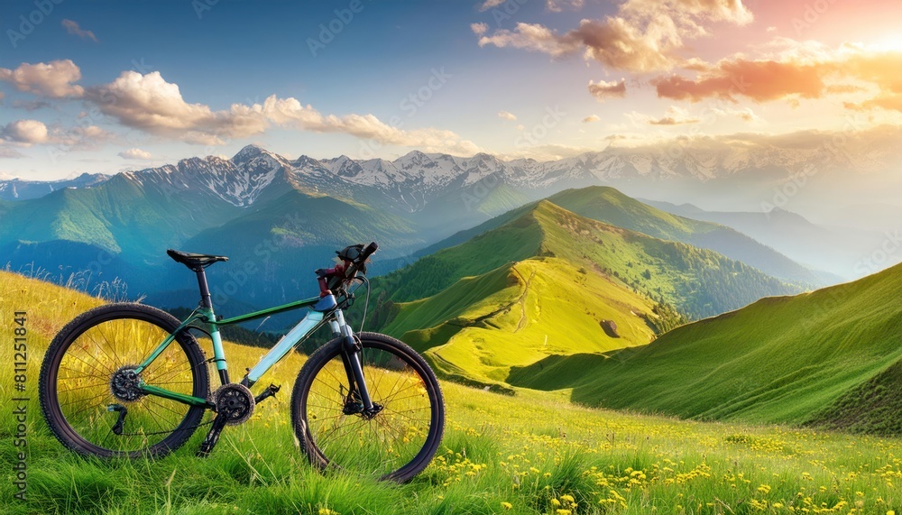 Obraz premium World bicycle day concept International holiday june 3, bicycle with sunset scenery landscape background, banner, card, poster with text space