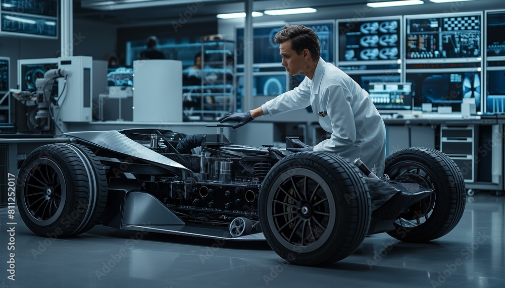 Engineer evaluating the mechanics of a vehicle