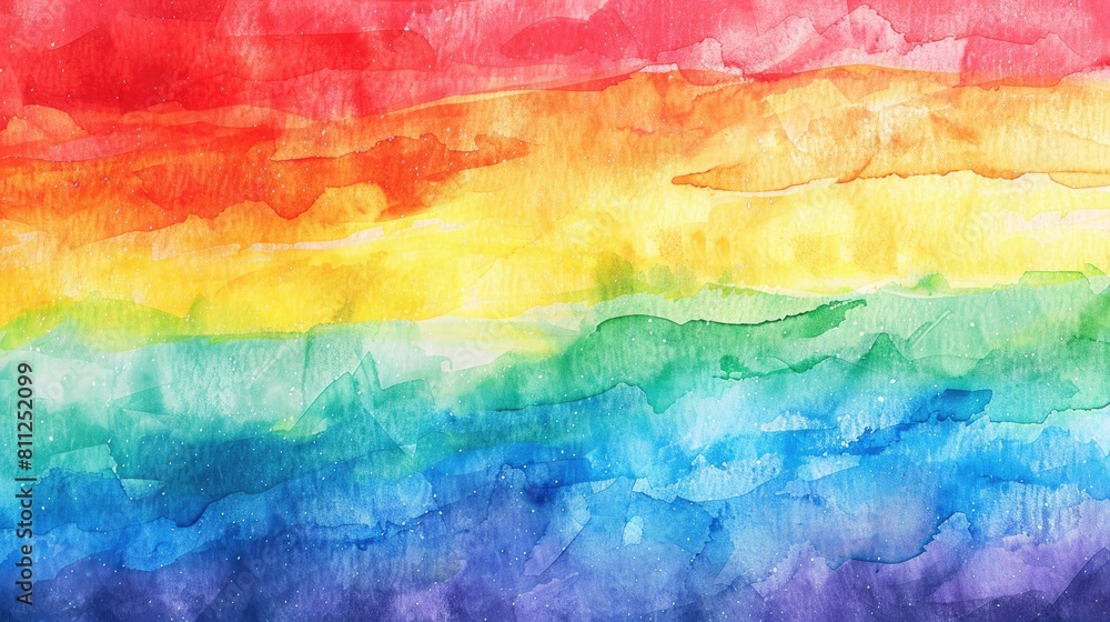 Beautiful artistic rainbow background in watercolor style on white paper